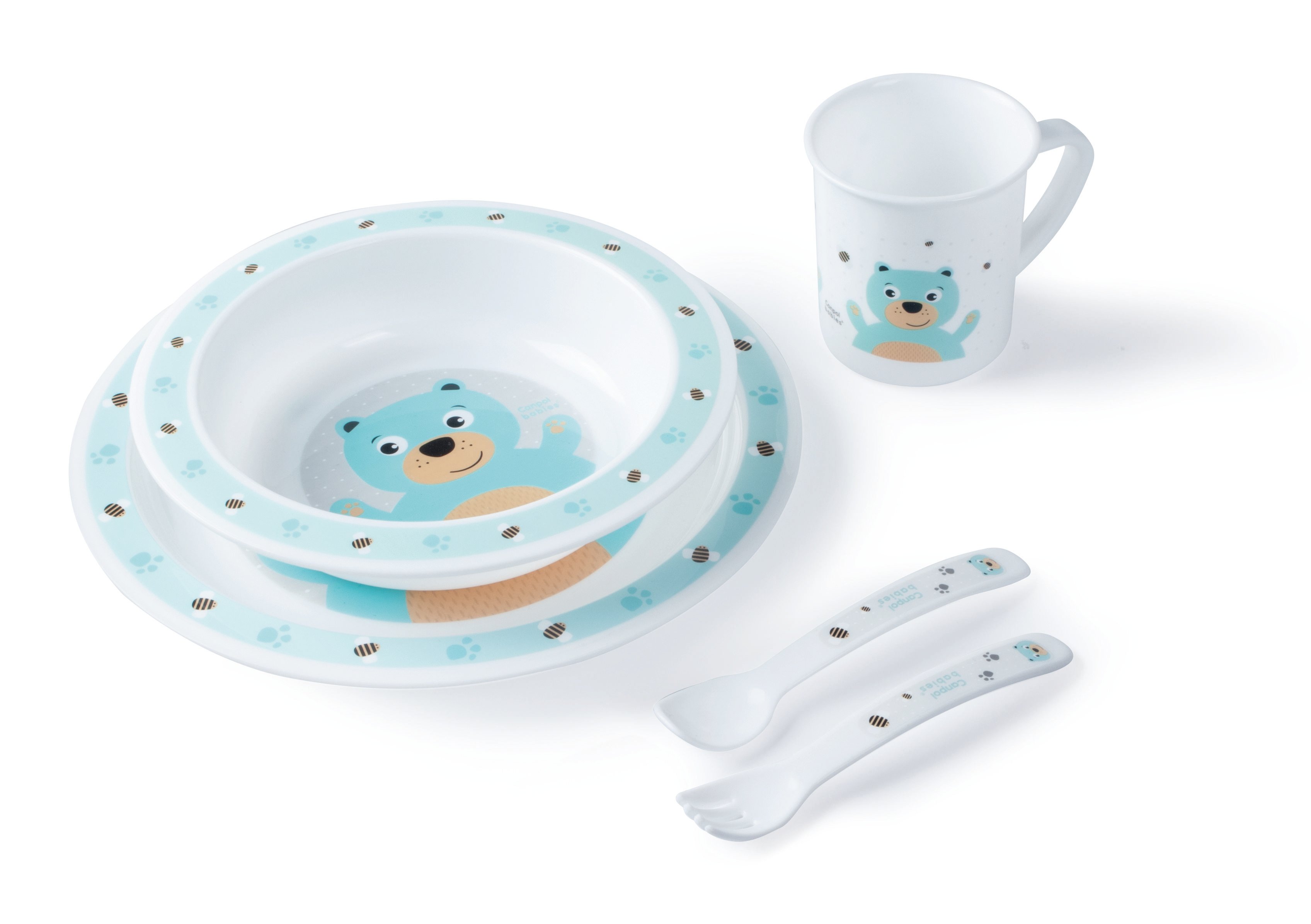 Фото - Детская посуда Canpol Babies Набір посуду  Cute Animals Ведмедик, 5 шт.  (4/401tur)