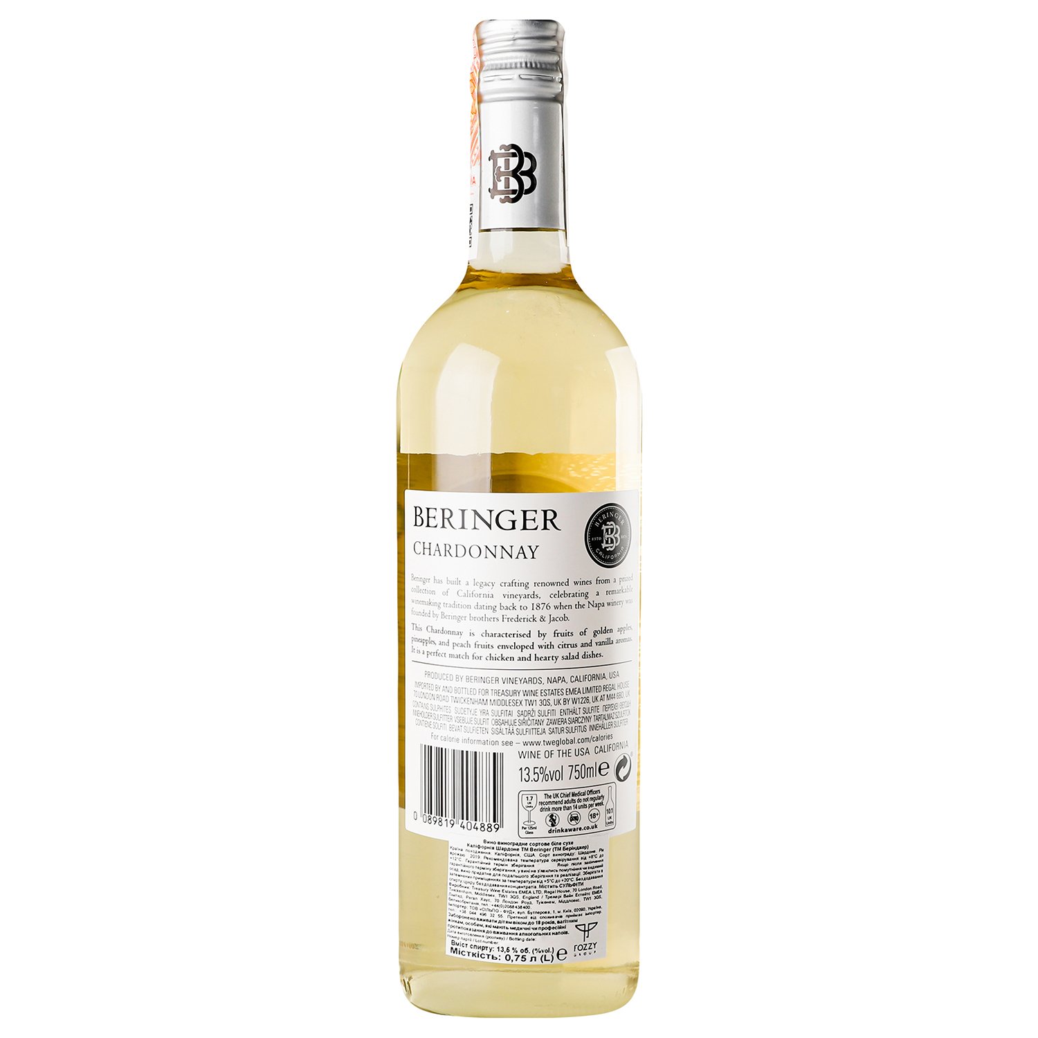 Вино Beringer California Classic Chardonnay, 13%, 0,75 л (566628) - фото 4