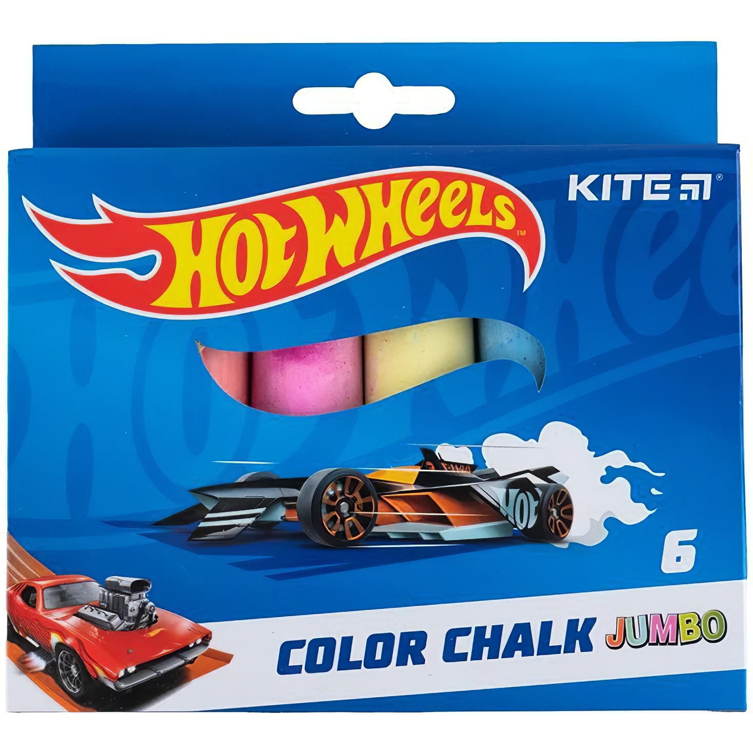 Мел цветной Kite Jumbo Hot Wheels 6 шт. (HW24-073) - фото 1