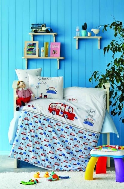 Комплект постельного белья для младенцев Karaca Home School bus mavi 2020-2, ранфорс, разноцвет (svt-2000022246187) - фото 1