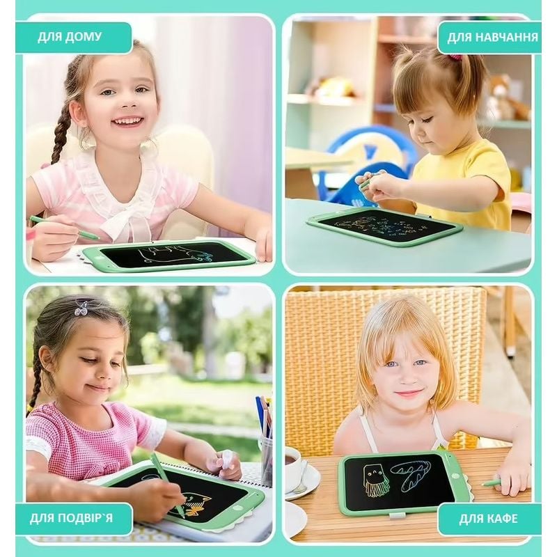 Дитячий LCD планшет для малювання Beiens Динозаврик 10”Multicolor зелений (К1006green) - фото 6