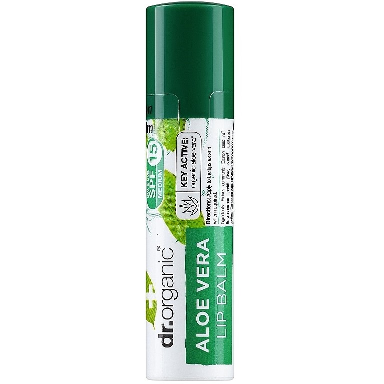 Бальзам для губ з алое віра Dr. Organic Bioactive Skincare Aloe Vera Lip Care Stick SPF15, 5,7 мл - фото 1