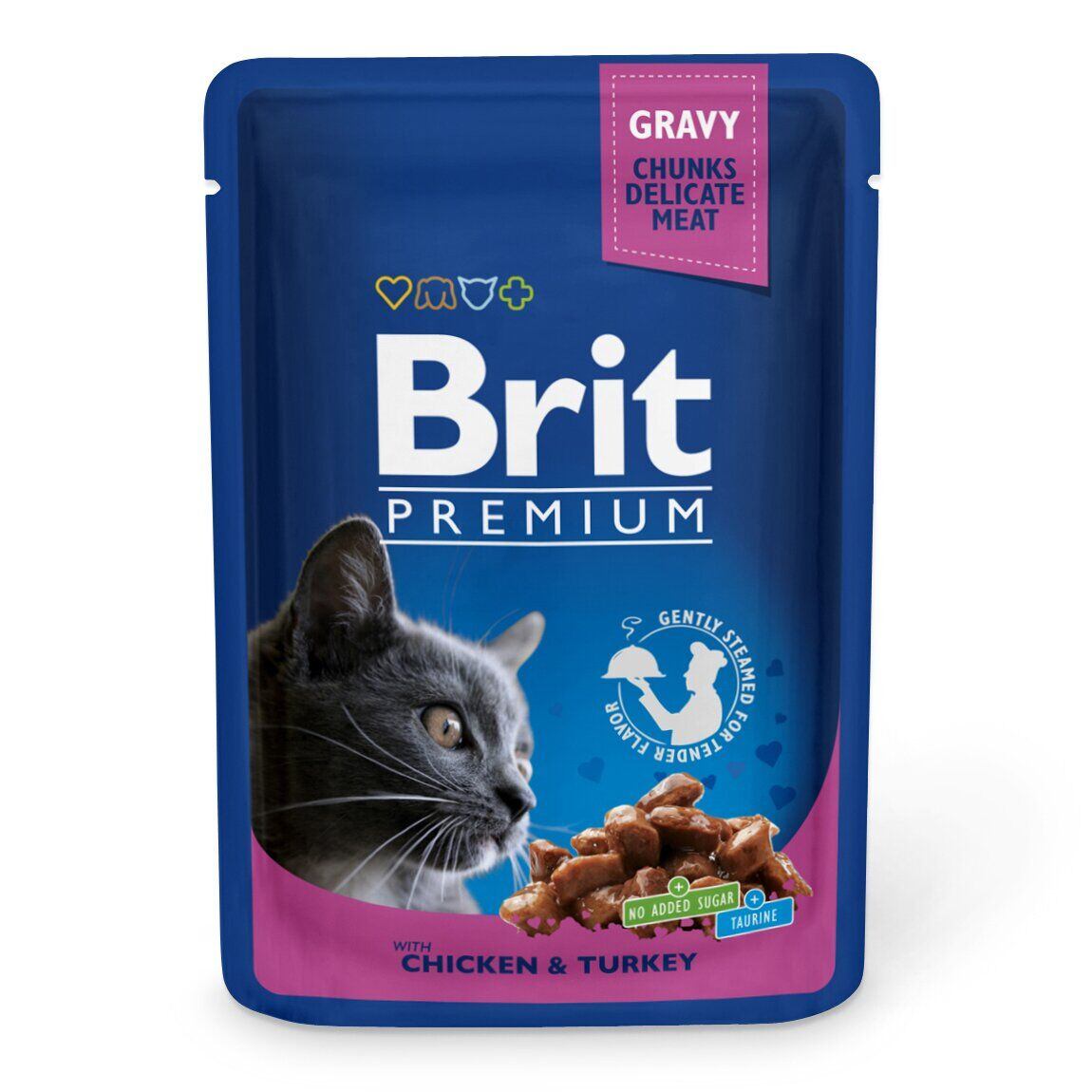 Вологий корм для кішок Brit Premium Cat pouch, з куркою та індичкою, 100 г - фото 1