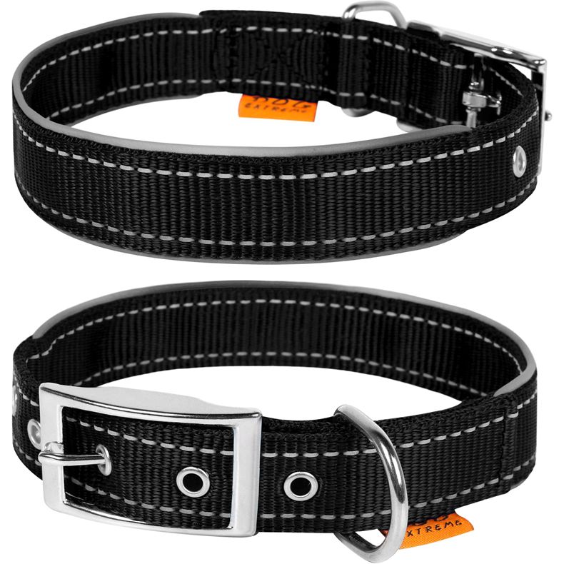 Ошейник для собак Dog Extremе, нейлоновый, двойной, со светоотражающей вставкой, 38-48х2,5 см, черный - фото 3