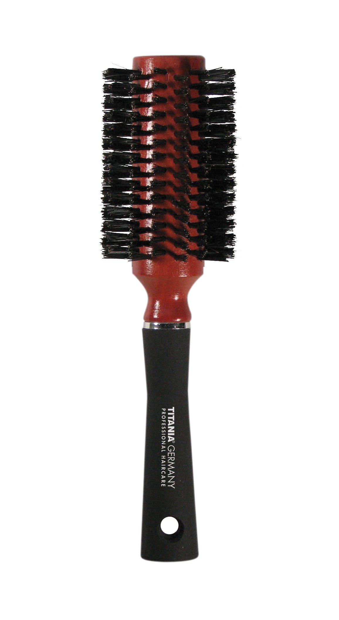 Кругла дерев'яна щітка-брашинг для волосся Titania з прогумованою ручкою, D=6,5 см, коричневий - фото 1
