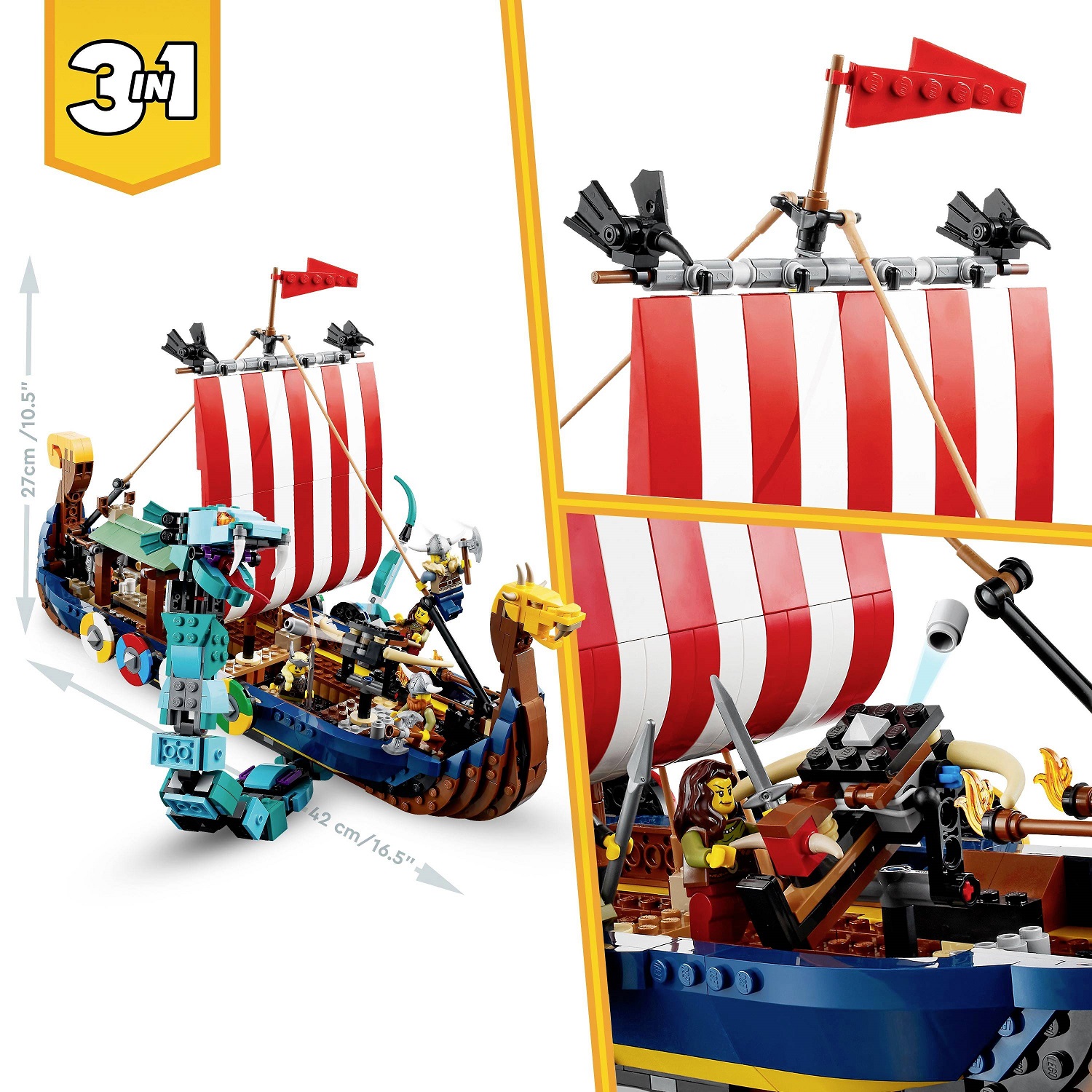 Конструктор LEGO Creator Корабль викингов и змей Мидгарда, 1192 детали (31132) - фото 4