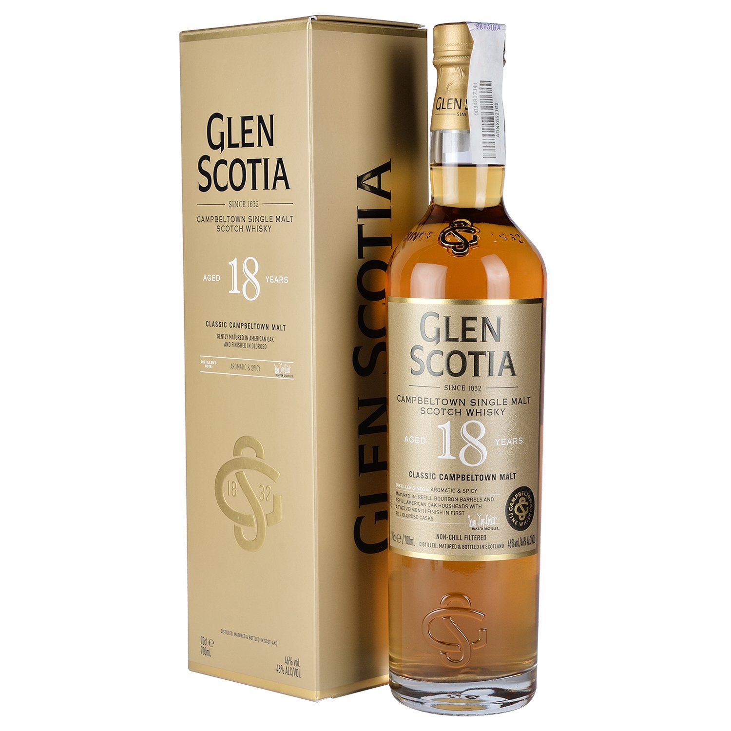 Віскі Glen Scotia Single Malt Scotch Whisky 18 yo, у подарунковій упаковці, 46%, 0,7 л - фото 1