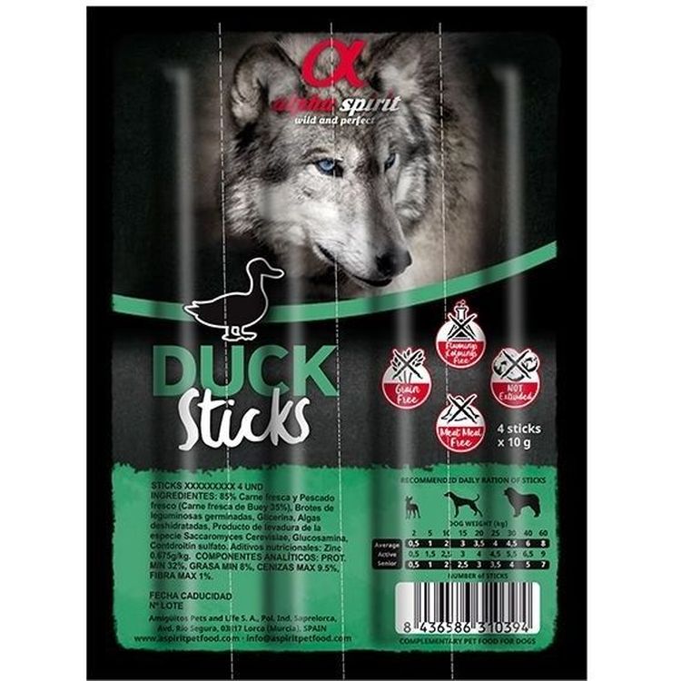 Полувлажное лакомство для собак Alpha Spirit Sticks Duck, палочки с уткой, 4 шт., 40 г - фото 1