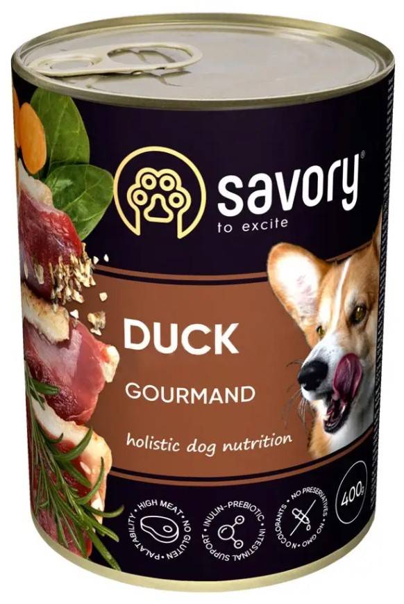 Влажный корм для взрослых собак всех пород Savory Dog Gourmand, с уткой, 400 г - фото 1