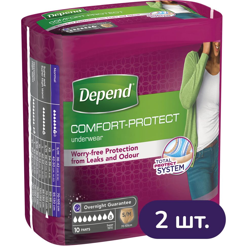 Поглинаюча нижня білизна Depend для жінок, S/M, 10 шт. (2 уп. х 10 шт.) - фото 1