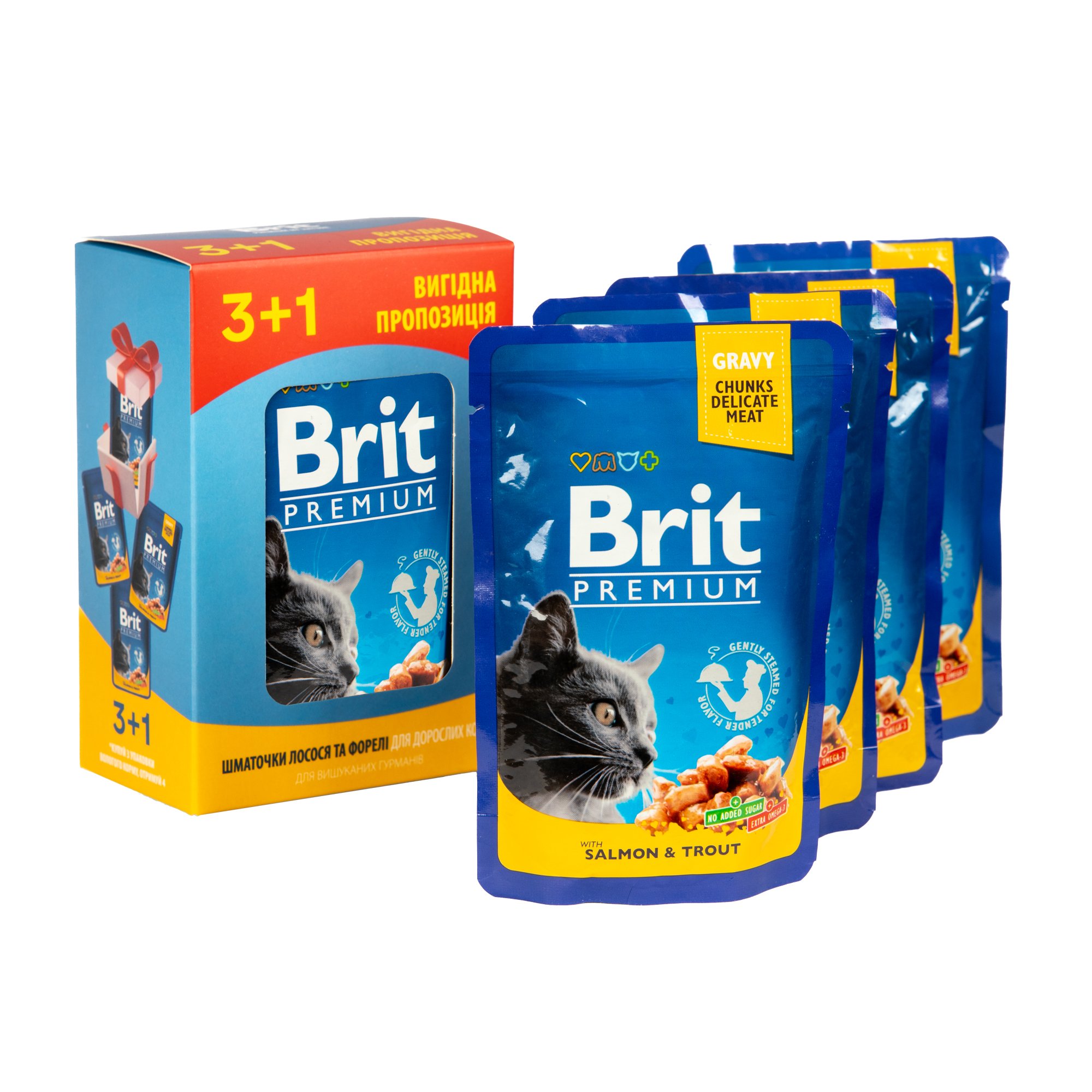 Набір вологого корму Brit Premium Cat з лососем та фореллю 3+1 х 100 г - фото 2