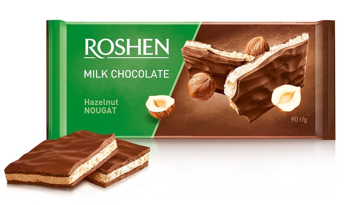 Шоколад молочний Roshen з горіховою нугою, 90 г (687054) - фото 1