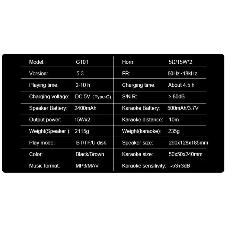 Портативна колонка ретро для караоке Kisonli G101 Bluetooth 2400 mAh 30 Вт 2 мікрофони Black - фото 9