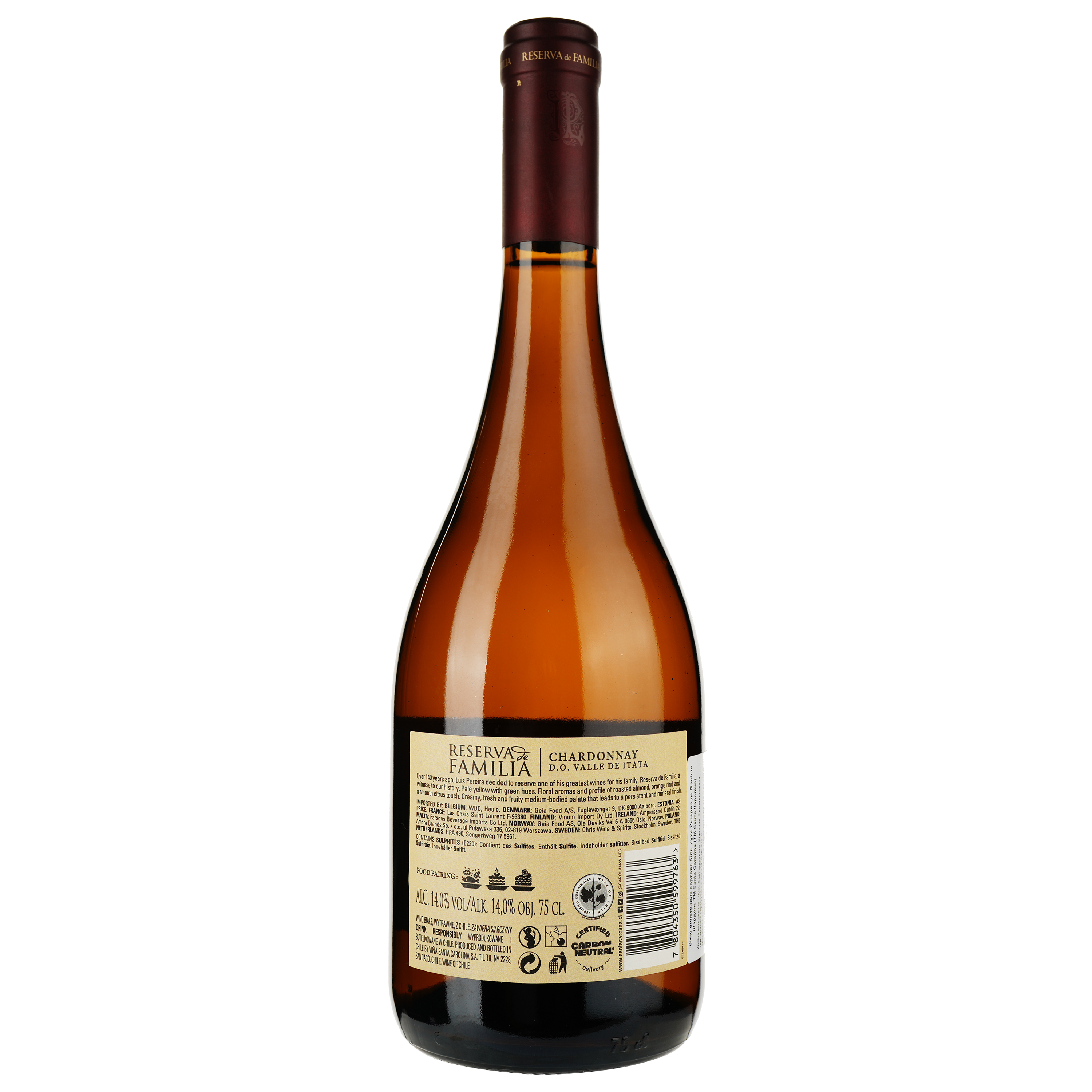 Вино Santa Carolina Reserva De Familia Chardonnay, біле, сухе, 0,75 л - фото 2