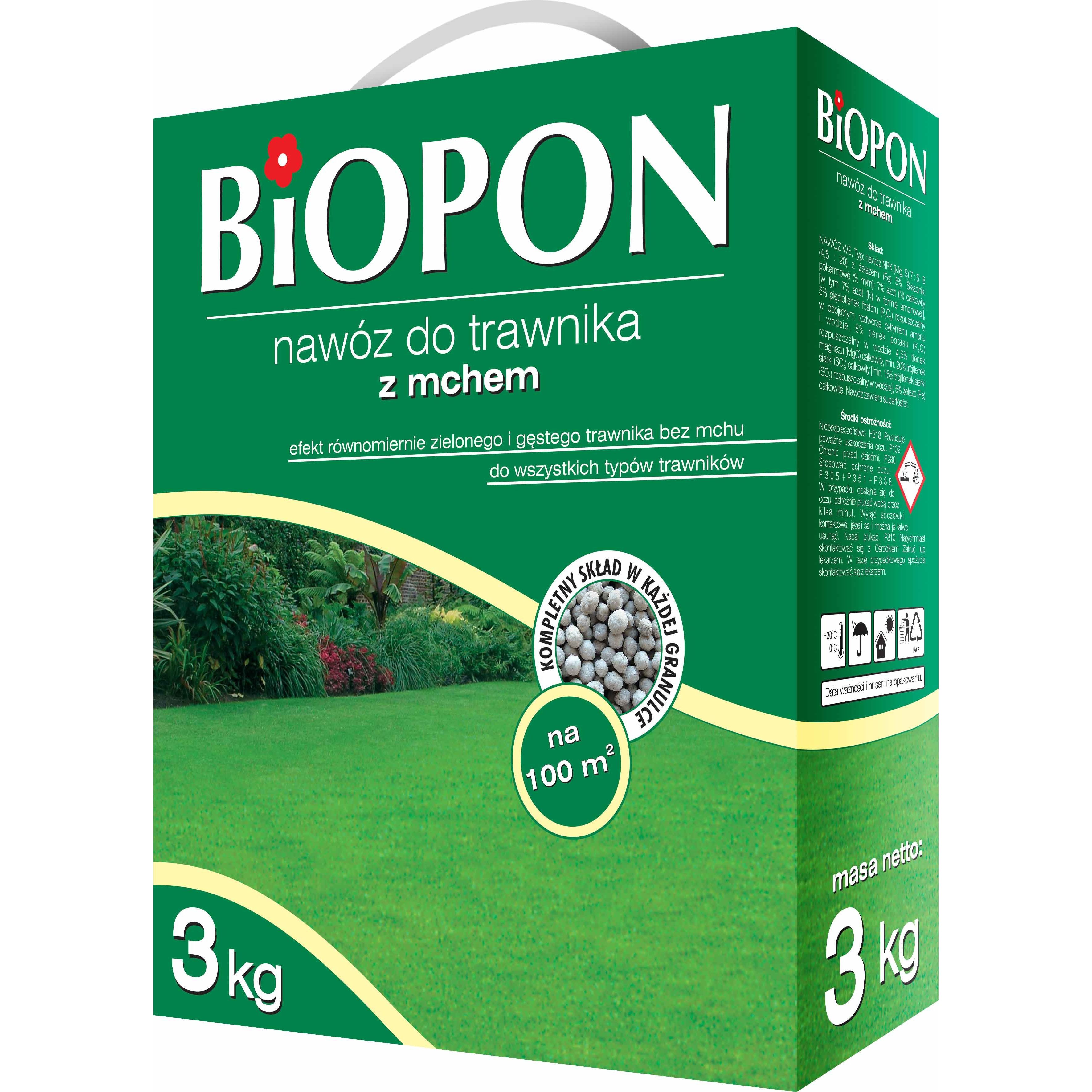 Удобрение Biopon Для газонов с мхом 3 кг - фото 1