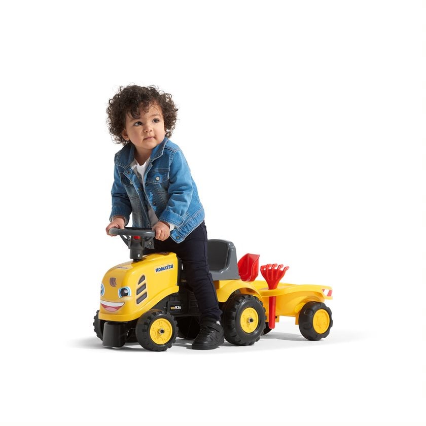 Детский трактор-каталка Falk Komatsu, с прицепом, желтый (286C) - фото 2