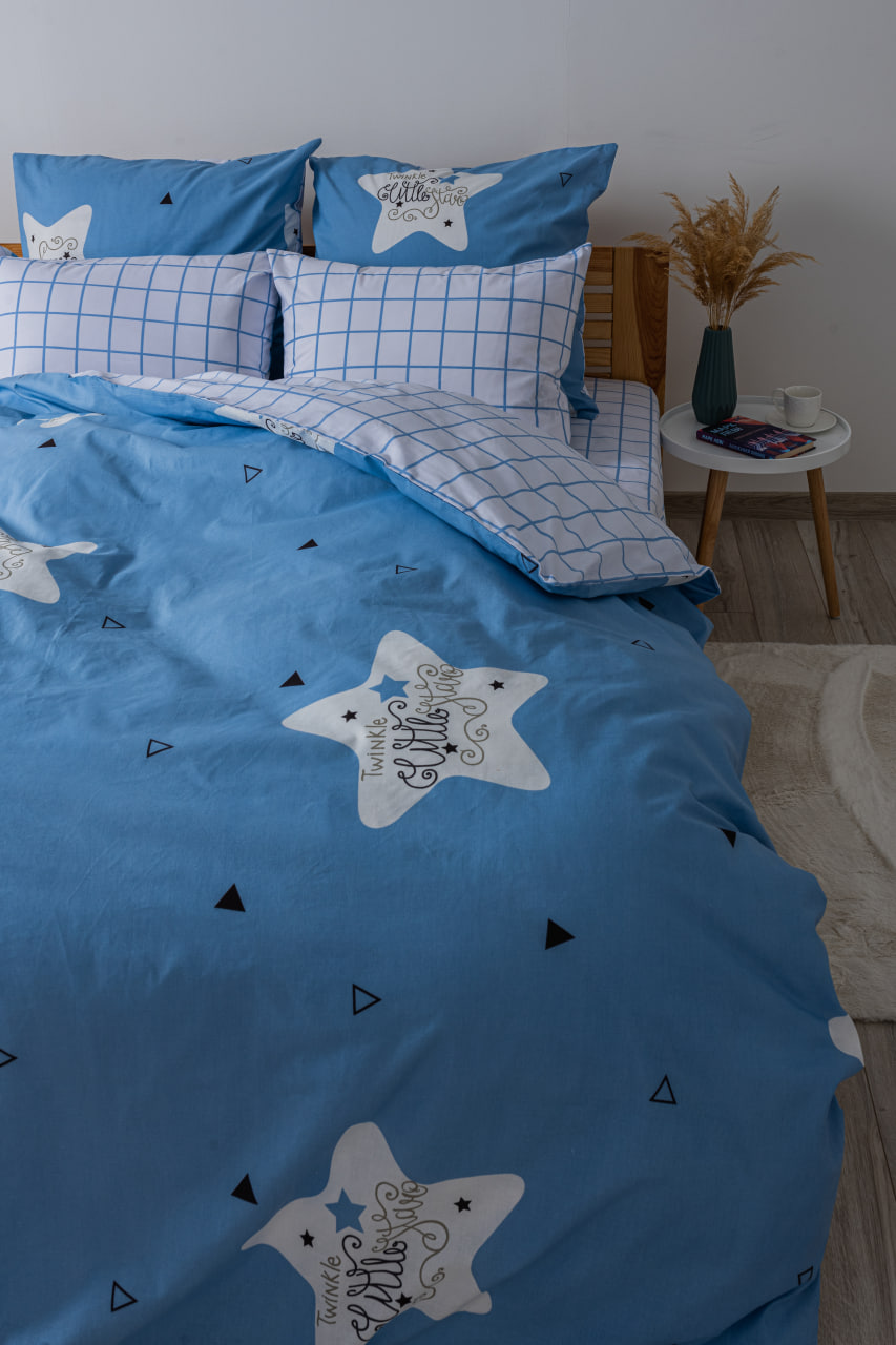 Комплект постельного белья ТЕП Soft dreams Twinkle Stars евро голубой с белым (2-03859_25350) - фото 4
