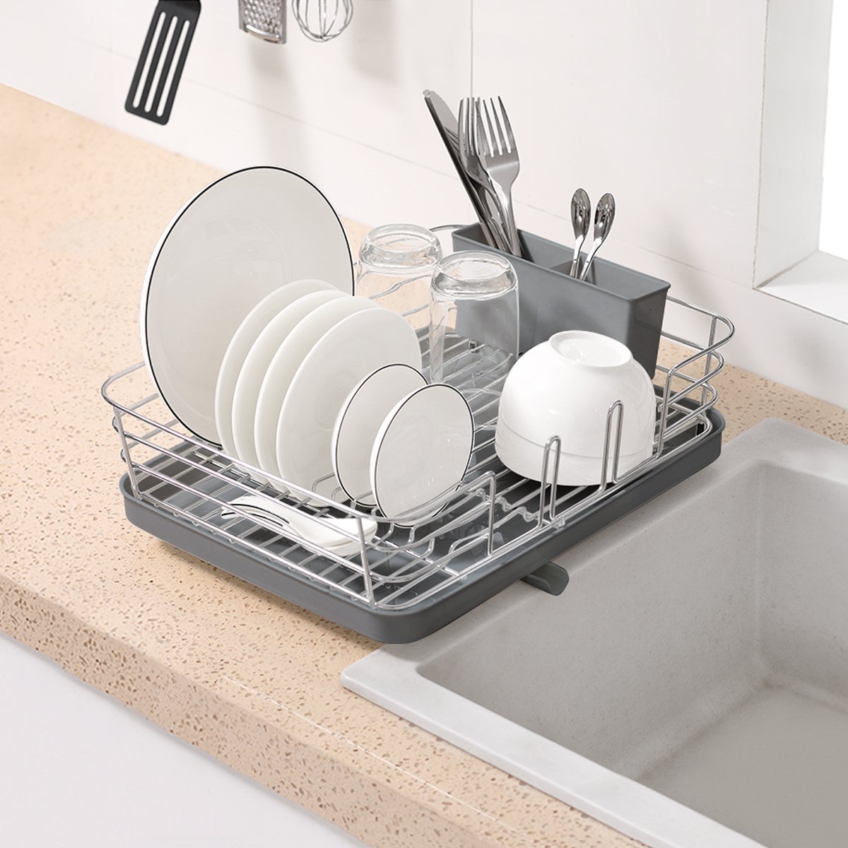Сушилка для посуды МВМ My Home, с органайзером, серый (DR-02 GRAY) - фото 2