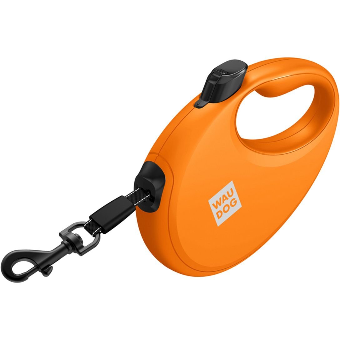 Поводок-рулетка для собак Waudog R-leash с контейнером для пакетов, светоотражающая лента, L до 40 кг, 5 м оранжевый - фото 5