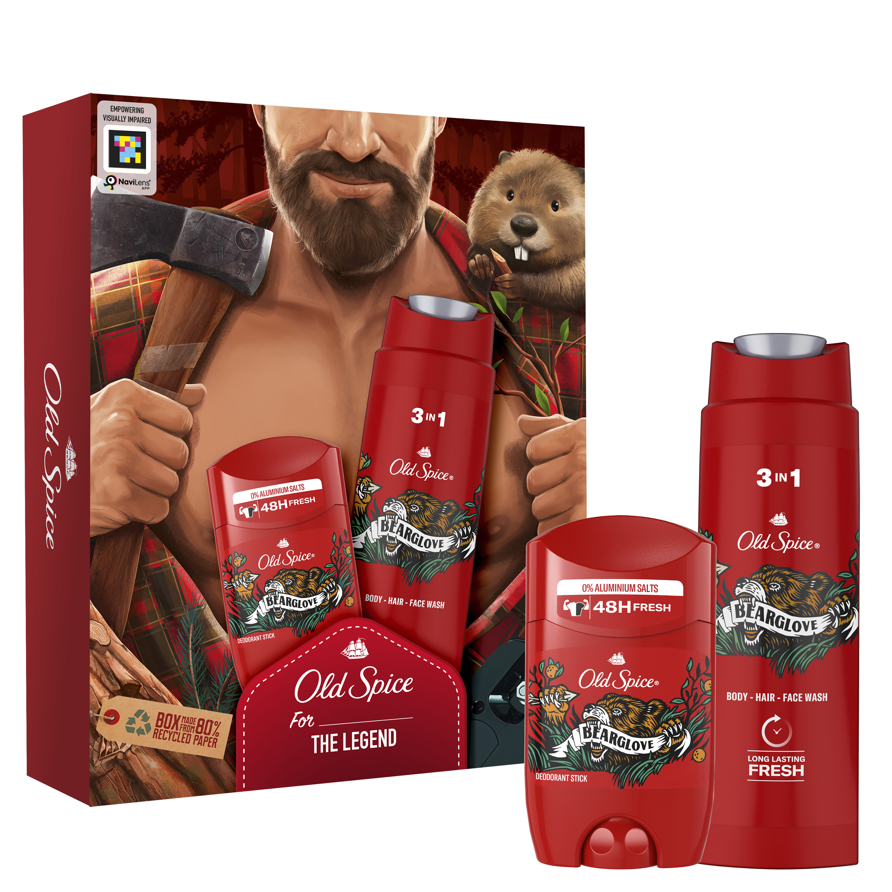 Подарочный набор для мужчин Old Spice Lumberjack Bearglove: твердый дезодорант 50 мл + гель для душа 3 в 1 250 мл - фото 1