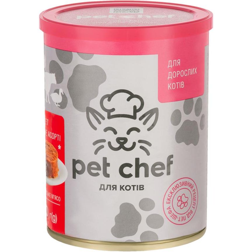 Вологий корм для дорослих котів Pet Chef Паштет м'ясне асорті, 360 г - фото 1