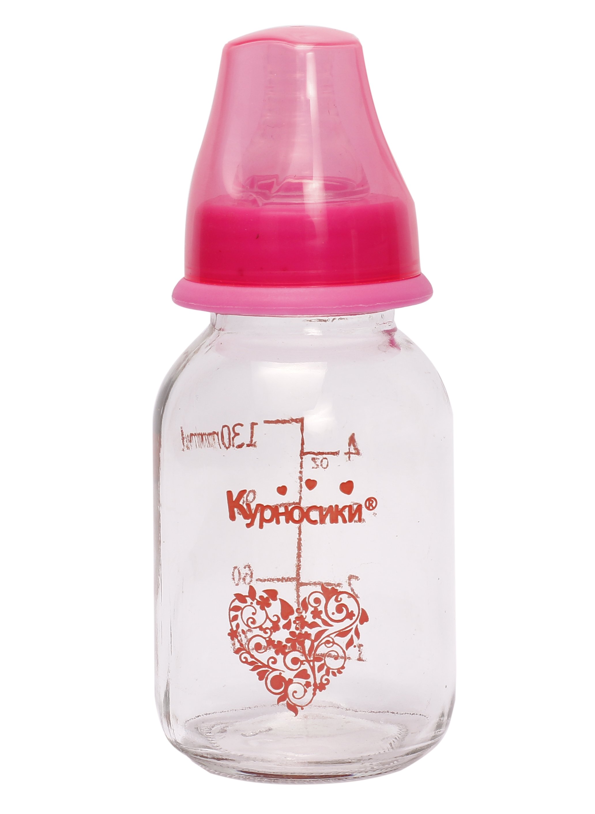 Пляшечка для годування Курносики, скляна, з силіконовою соскою, від 0 міс., 130 мл, рожевий (7010 рож) - фото 1