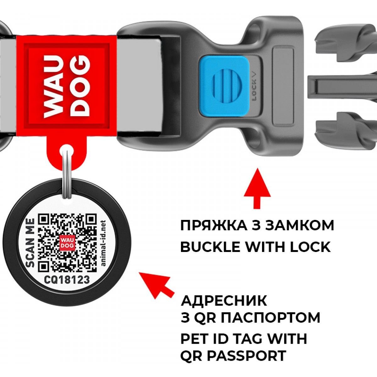 Нашийник для собак Waudog Nylon Кавун, з QR-паспортом, пластиковый фастекс, L, 31-49х2,5 см - фото 4