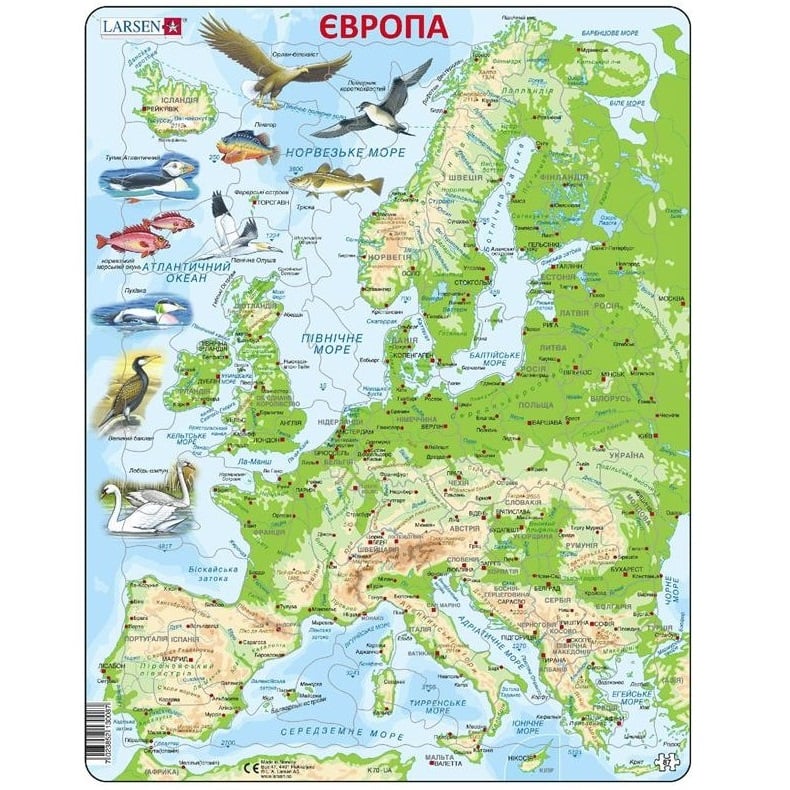 Пазл рамка-вкладиш Larsen Мапа Європи з тваринами (K70-UA) - фото 1