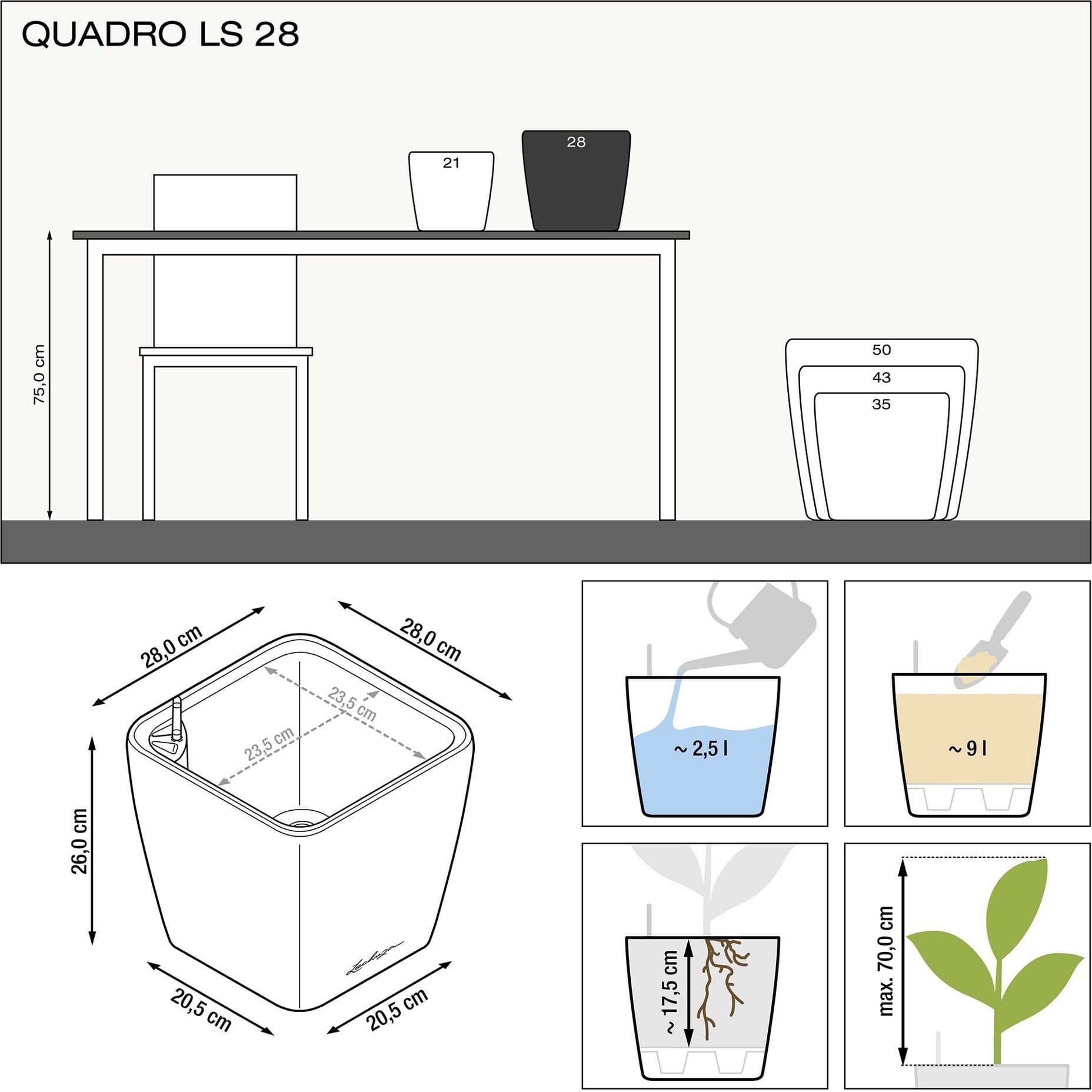 Вазон Lechuza Quadro Premium LS 28 сіро-коричневий (16145) - фото 3