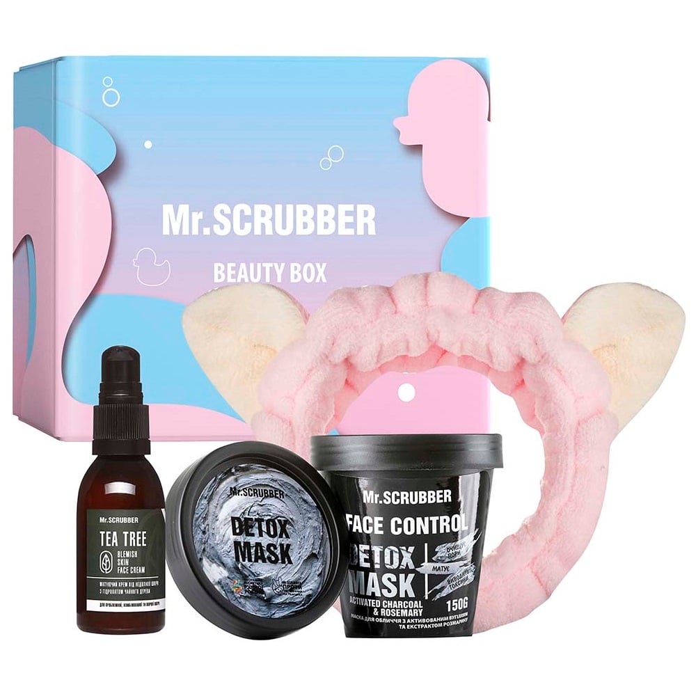 Подарочный набор Mr.Scrubber Pure&Detox: Маска для лица, 150 г + Повязка для волос + Крем для лица, 55 мл - фото 1