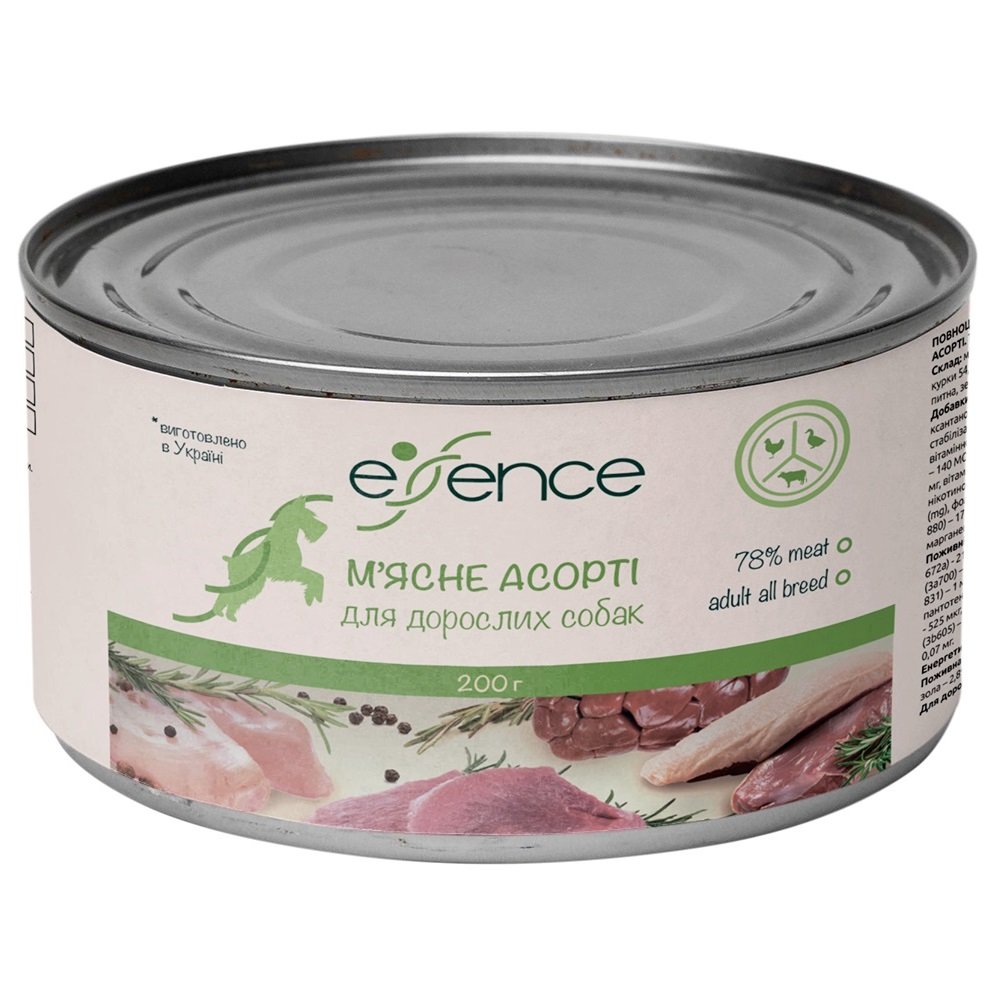 Влажный корм Essence, для взрослых собак, мясное ассорти, 200 г (20345) - фото 1