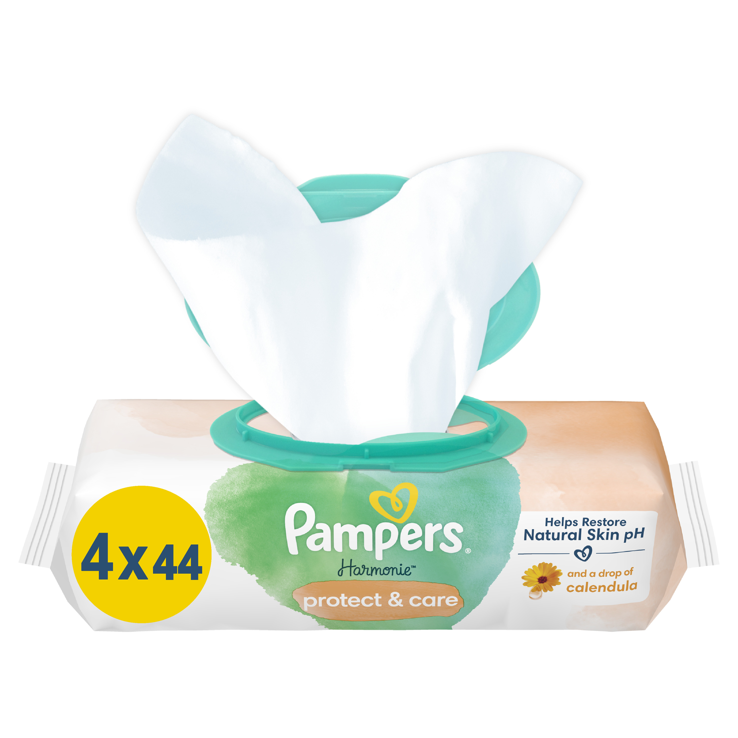 Детские влажные салфетки Pampers Harmonie Calendula 176 шт. (4 уп. по 44 шт.) - фото 1