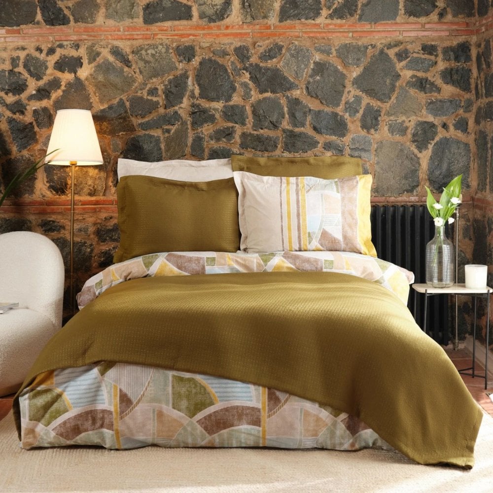 Набор постельное белье с покрывалом Karaca Home Lena Haki, евро, золотой, 7 предметов (svt-2000022316101) - фото 1