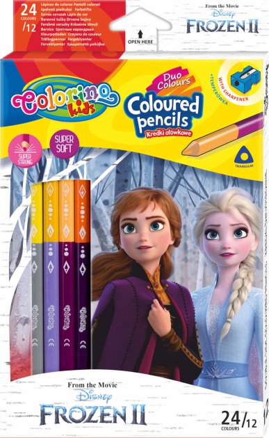 Олівці кольорові Colorino Duo Colors Frozen, двосторонні, з точилкою, 12 шт., 24 кольори (91017PTR) - фото 1