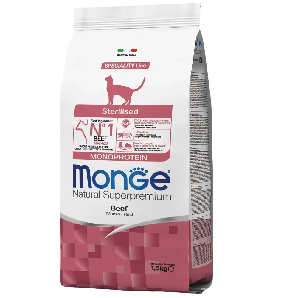 Сухой корм Monge Cаt Sterilised, для взрослых стерилизованных кошек, с говядиной, 1,5 кг (70005524) - фото 1