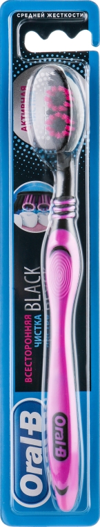 Зубная щетка Oral-B Black всесторонняя чистка Medium средняя черная с розовым 1 шт. - фото 1