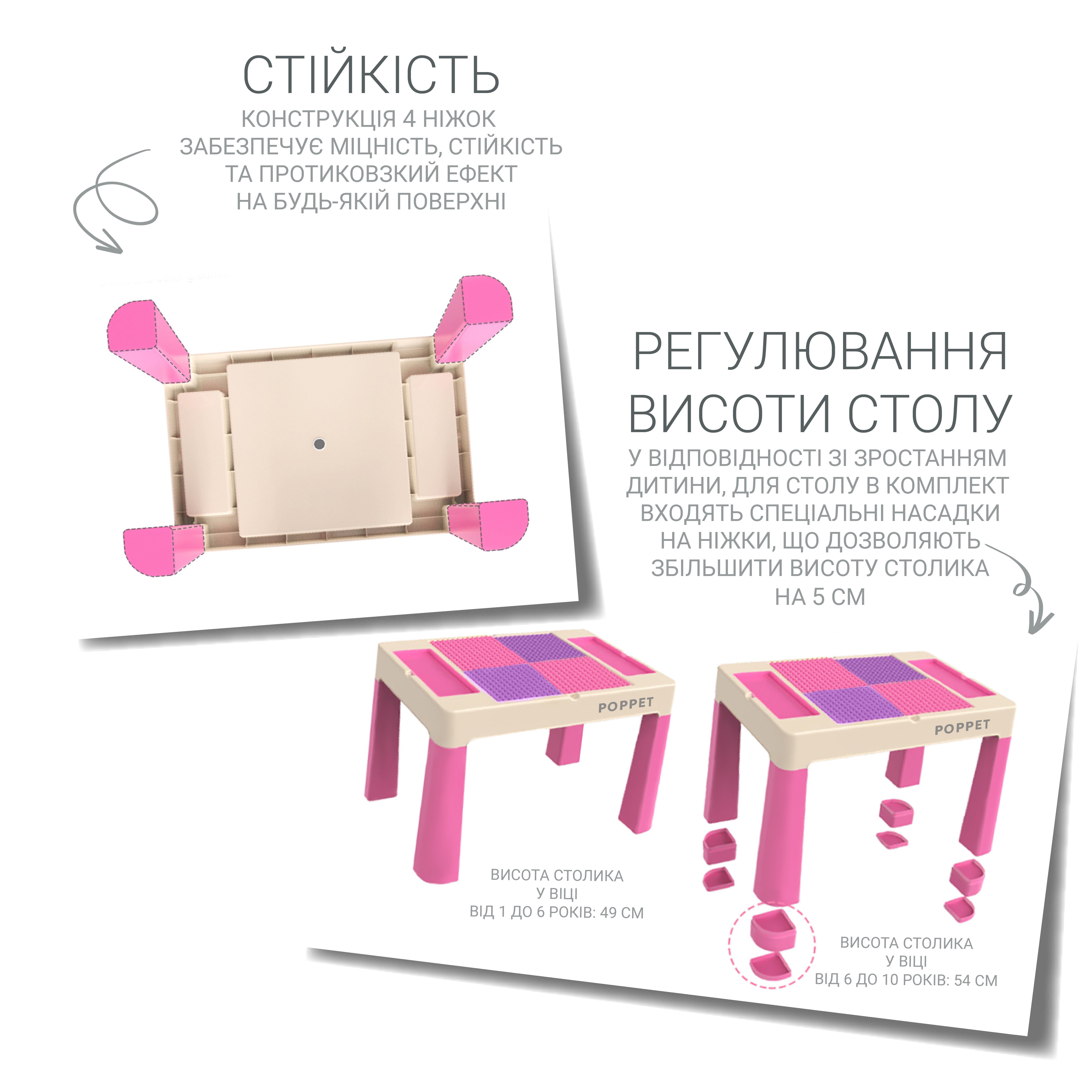 Комплект Poppet Столик Color Pink 5 в 1 + Стілець + Подушка на стілець + Набір фломастерів (PP-002P-G) - фото 5
