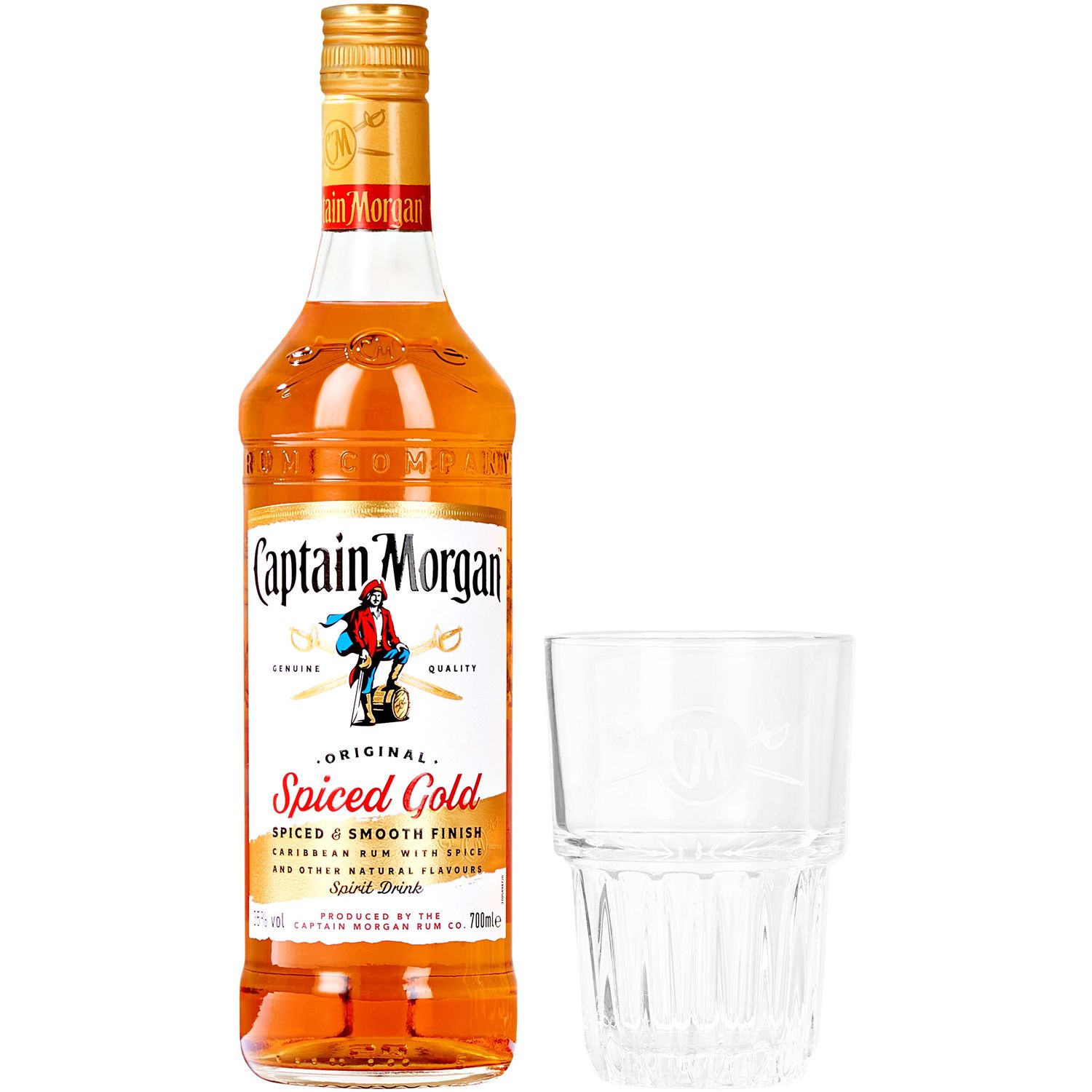Ромовый напиток Captain Morgan Spiced Gold, 35%, 0,7 л + стакан - фото 2