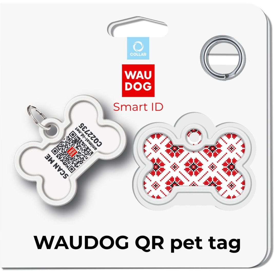 Адресник для собак и кошек Waudog Smart ID с QR паспортом Вышиванка 4х2.8 см - фото 5