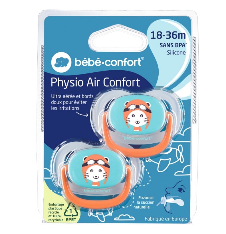 Пустышка силиконовая Bebe Confort Physio Air Dummy Traveller, анатомическая, 18-36 мес., 2 шт., синяя с оранжевым (3104201790) - фото 3