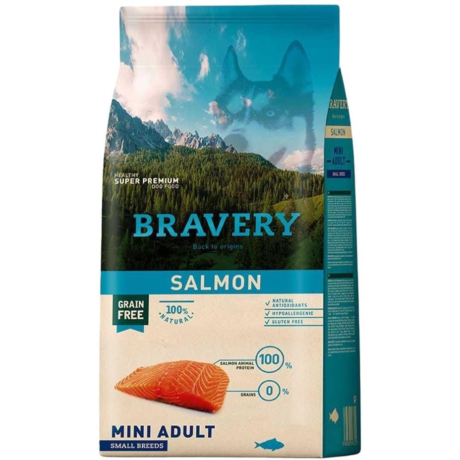 Сухий корм для дорослих собак дрібних порід Bravery Salmon Mini Adult, з лососем, 2 кг - фото 1