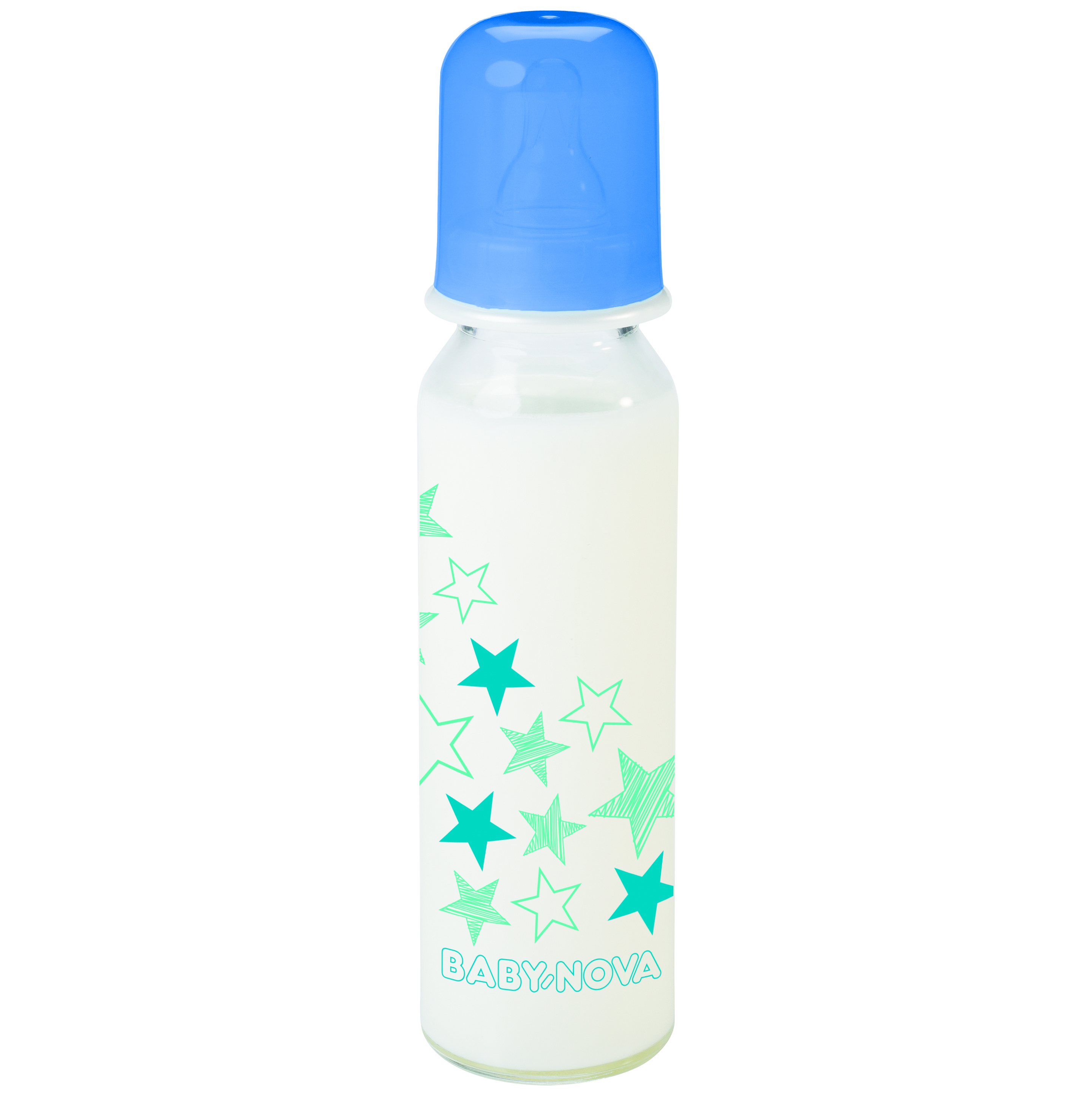 Пляшечка для годування Baby-Nova Декор, скляна, 250 мл, блакитний (3960322) - фото 1