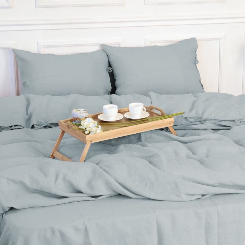 Комплект постельного белья MirSon Natural Linen Caspian лен семейный серо-голубой (2200008248277) - фото 4