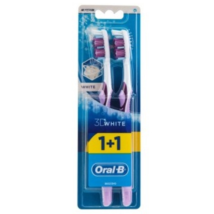 Зубная щетка Oral-B 3D White Отбеливание, средняя, фиолетовый, 2 шт. - фото 1