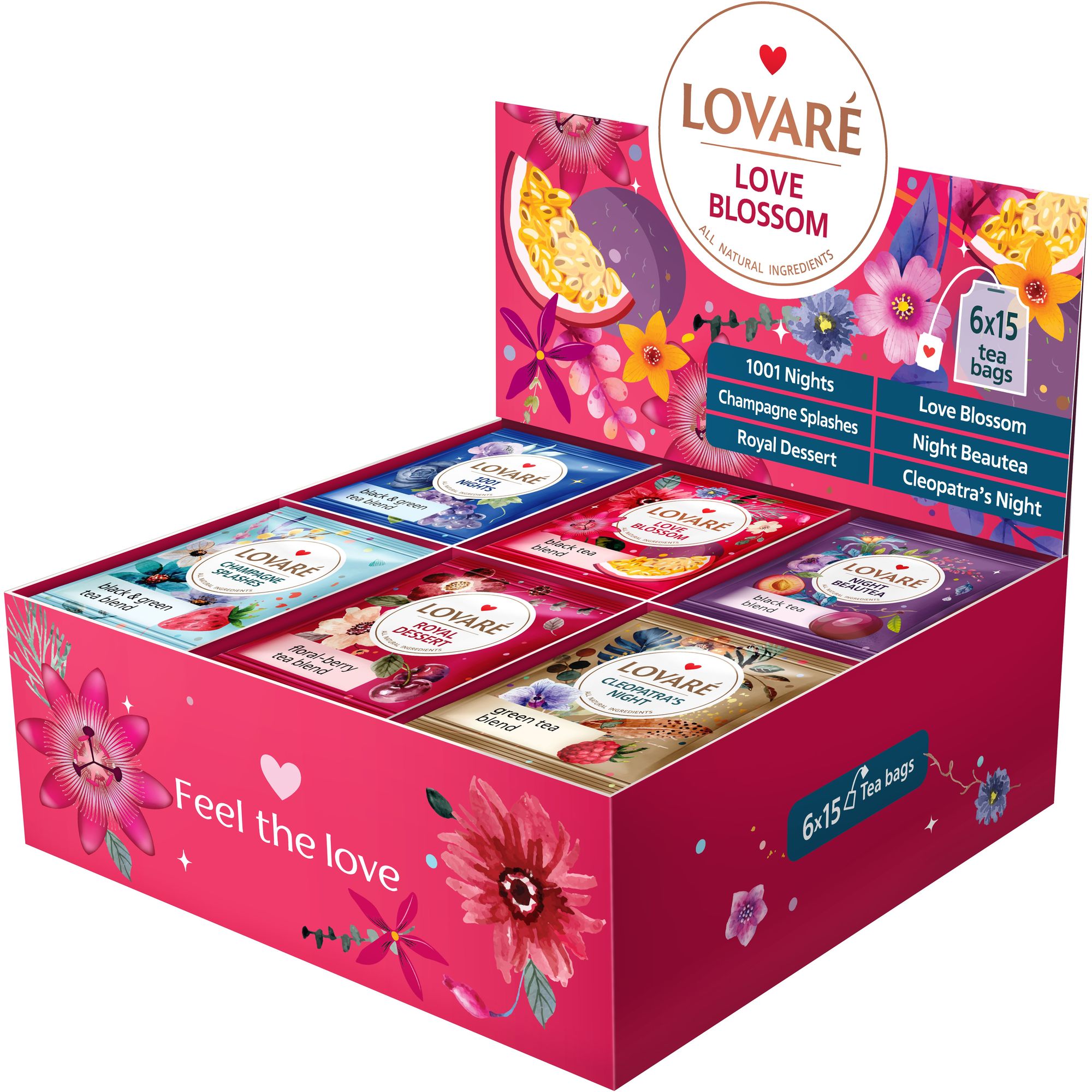 Набор: Чай ассорти Lovare Love Blossom 180 г (90 шт. х 2 г) + Мед подсолнечный Рідна пасіка натуральный 400 г - фото 2