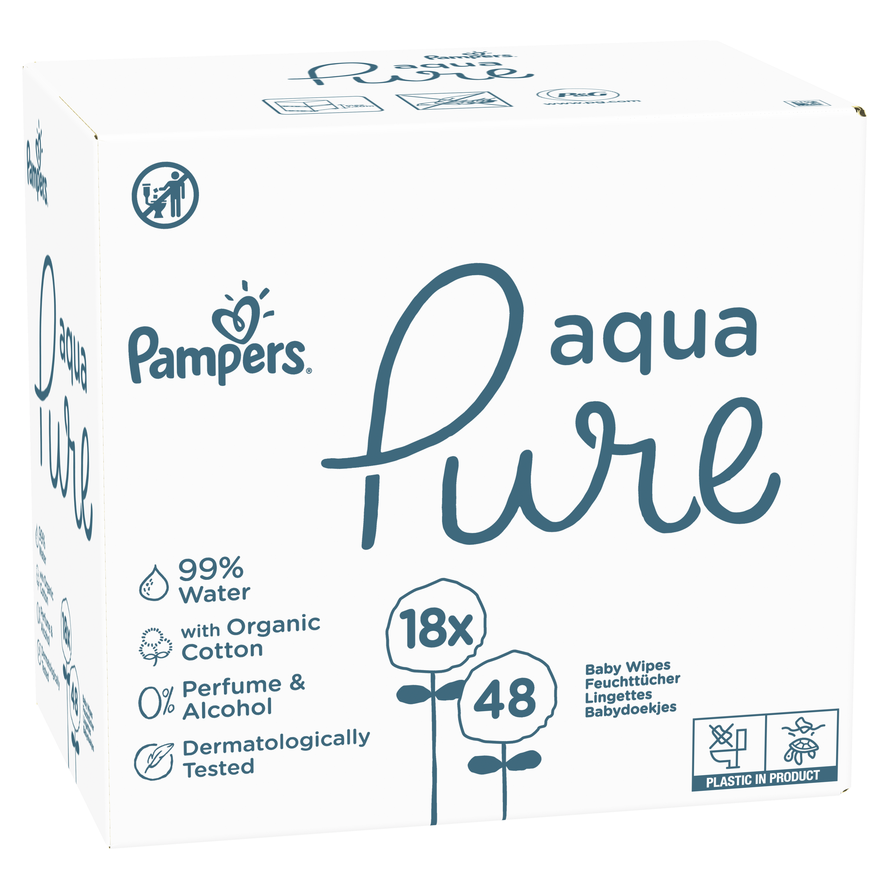 Набор детских влажных салфеток Pampers Aqua Pure, 864 шт. (18 упаковок по 48 шт.) - фото 3