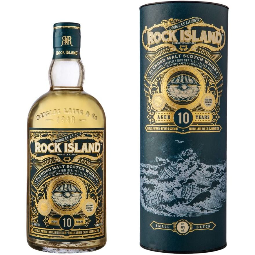 Виски Douglas Laing Rock Island 10 yo Blended Malt Scotch Whisky, 46%, в подарочной упаковке 0,7 л - фото 1