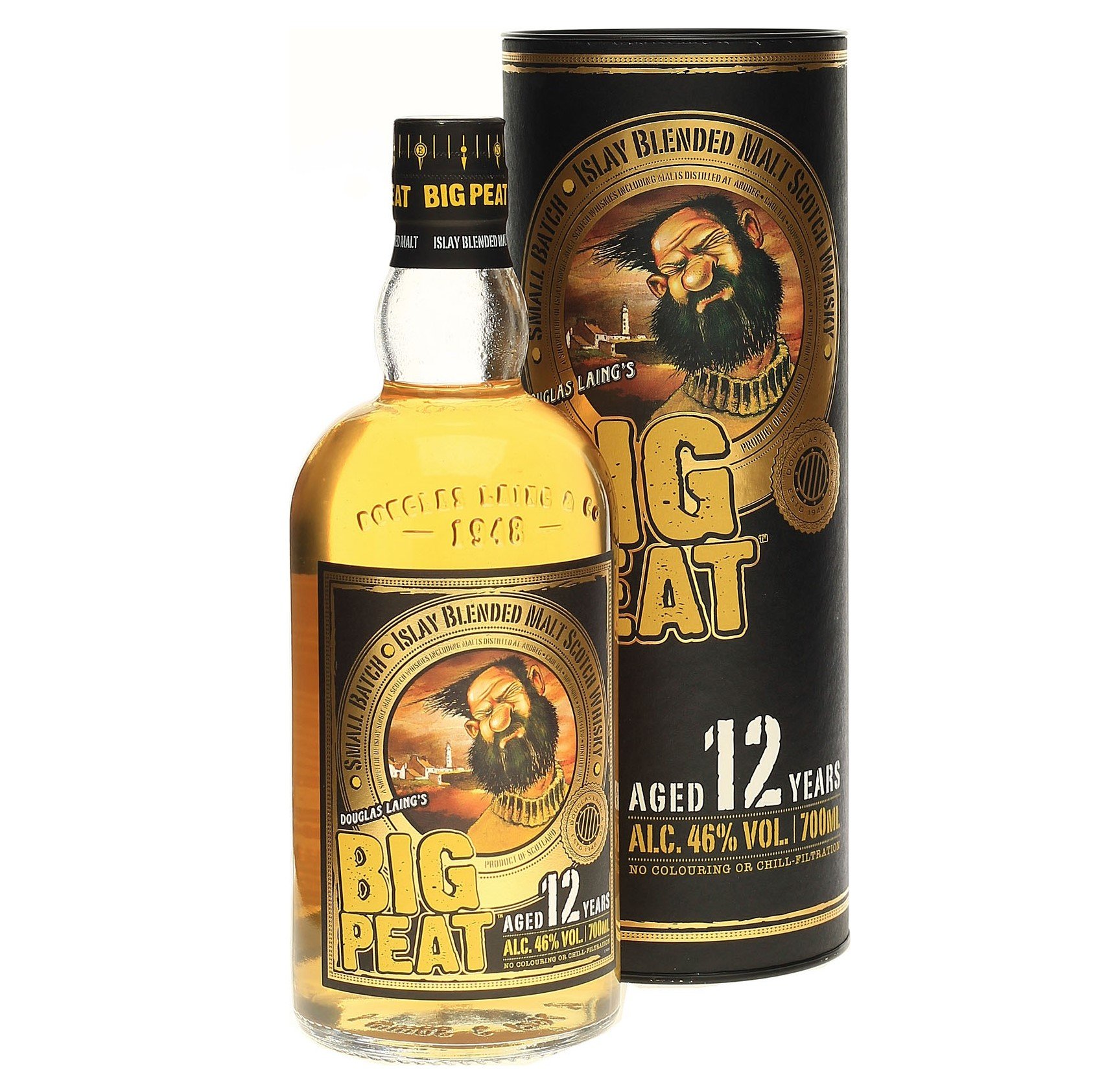 Віскі Douglas Laing Big Peat 12 yo Blended Malt Scotch Whisky, в тубусі, 46%, 0,7 л - фото 1