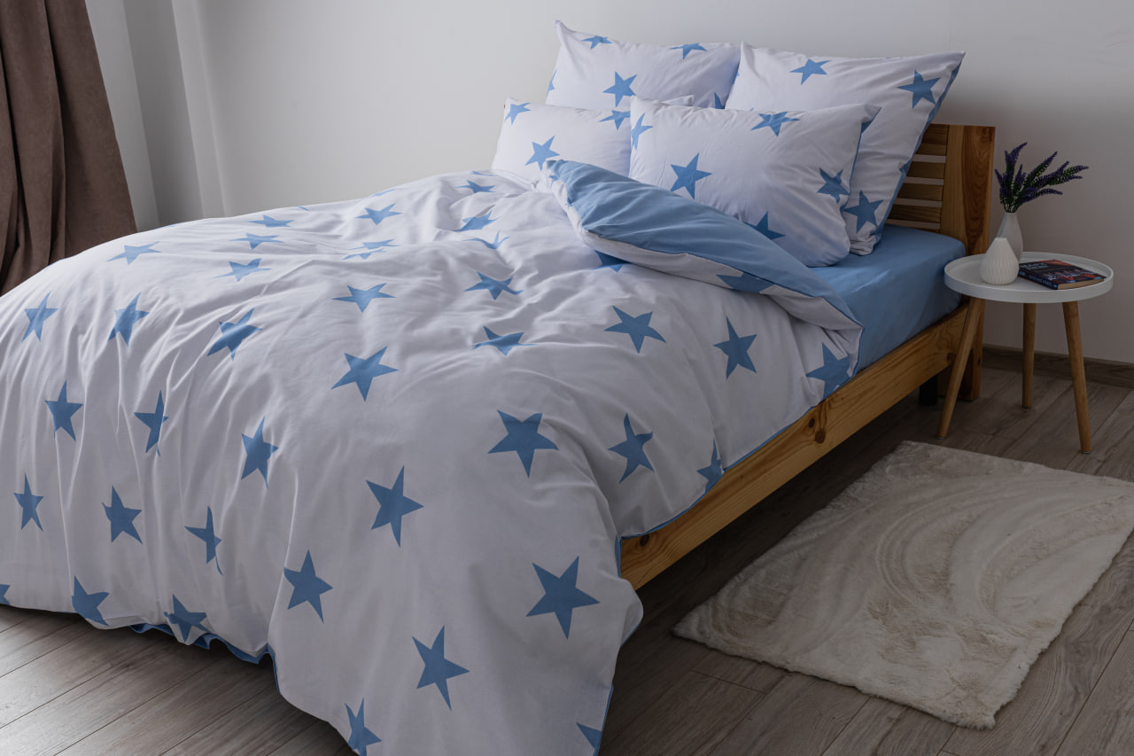 Комплект постільної білизни ТЕП Soft dreams Morning Star Blue сімейний блакитний з білим (2-03860_25320) - фото 2