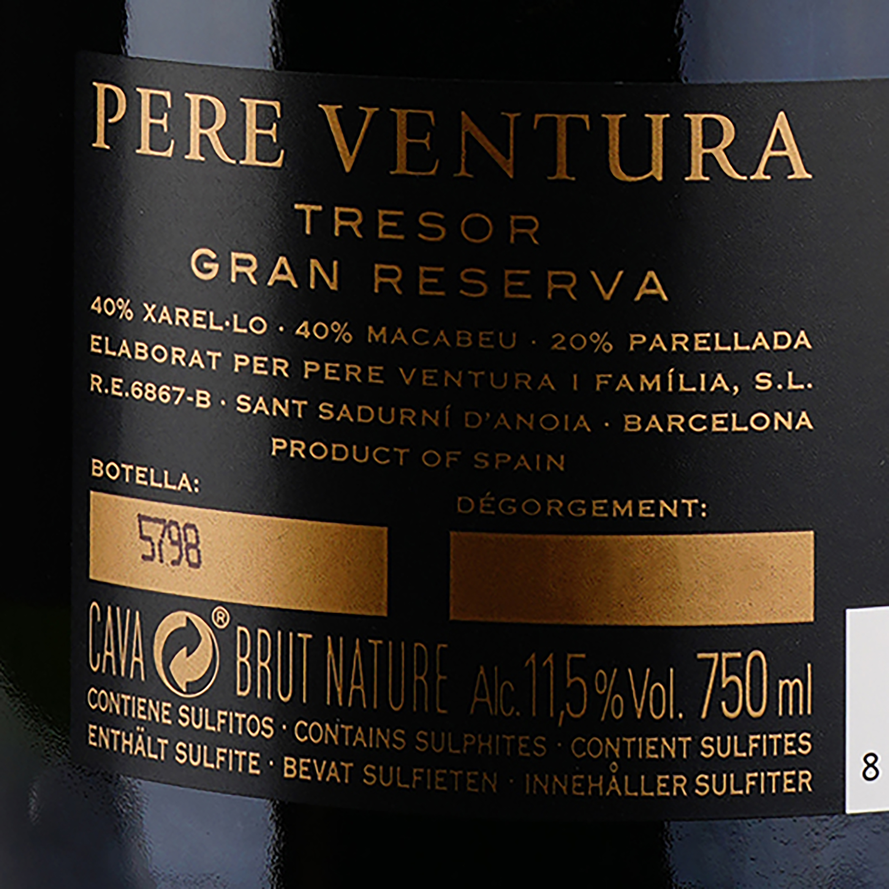 Ігристе вино Pere Ventura Cava Tresor Brut Nature, біле, брют, 11,5%, 0,75 л - фото 3
